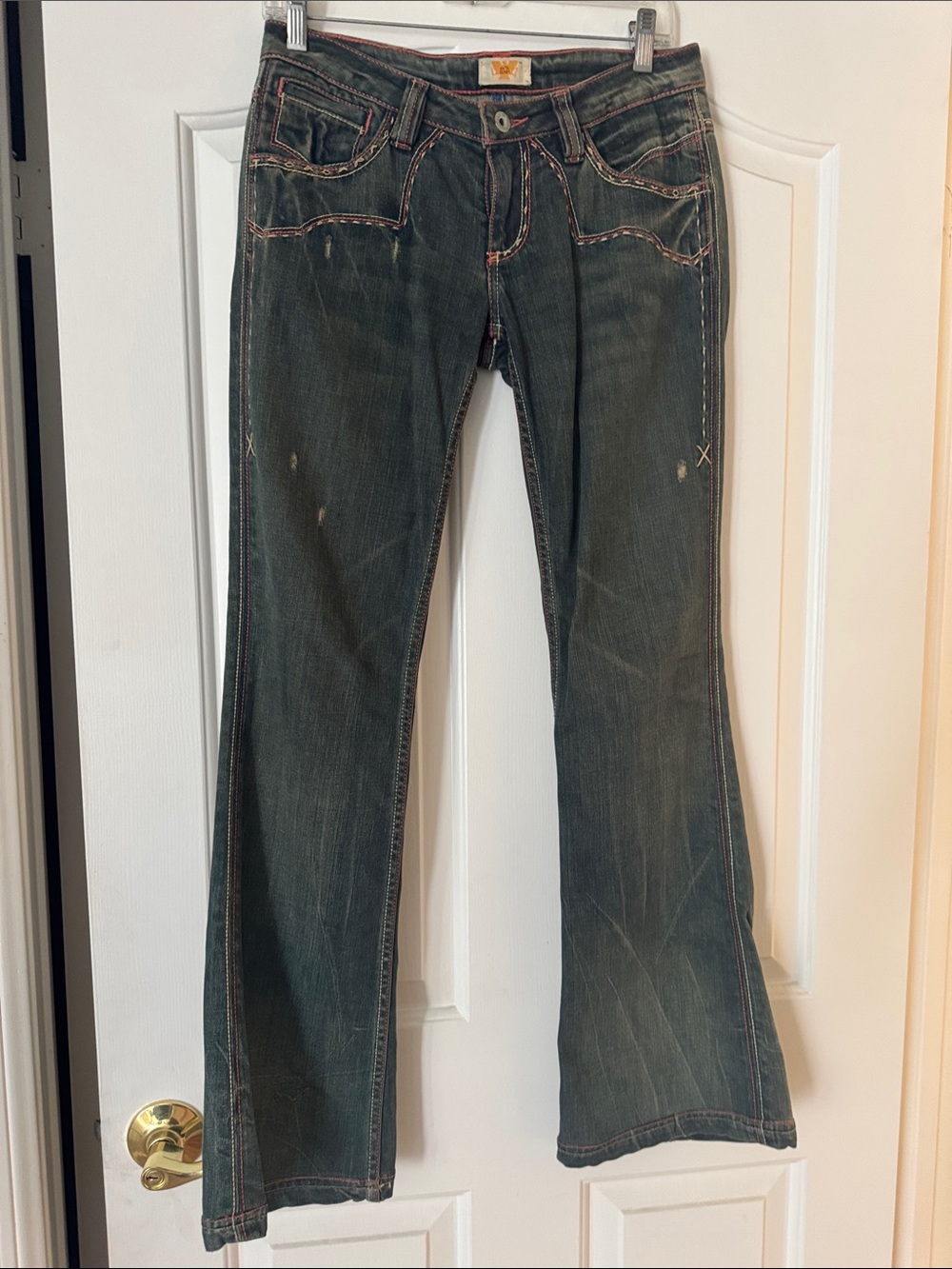 Antik Denim  Flare Jeans with Pink Contrast Stitching